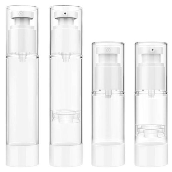 RHINO VALLEY Small Bottles, Spray Bottles, 30ML, 50ML, Pump Bottles, Set of 4, Liquid/Lotion Small Bottles, Travel Set, Portable, Vacuum Small Bottles, Cosmetic Refill Containers, PP Refill Bottles, Leak-Proof, Flat Cap 