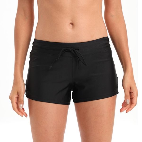 Tmaza Badeshorts Damen Badehose Frauen Schwimmshorts UV Schutz Schwimmhose Schnelltrocknende Kurze Boardshorts mit Innenslip für Strand Surf Beach, Schwarz 46-48=Etikettgr.XL