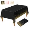NEBURORA 1 Pack Black and Gold Party Tablecloth Plastic Tablecloth 137x274cm Gold Dot Confetti DisposableTable Cover Rectangular Party Table Cover for Picnic, Baby Shower, Halloween, Birthday