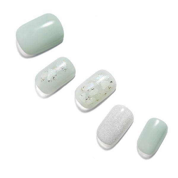 Dashing Diva MJP3P006RR Nail Stickers, Artificial Nails, Color Gel, For Hands, Color: Jade Flower, Shape: Round, Standard, Average