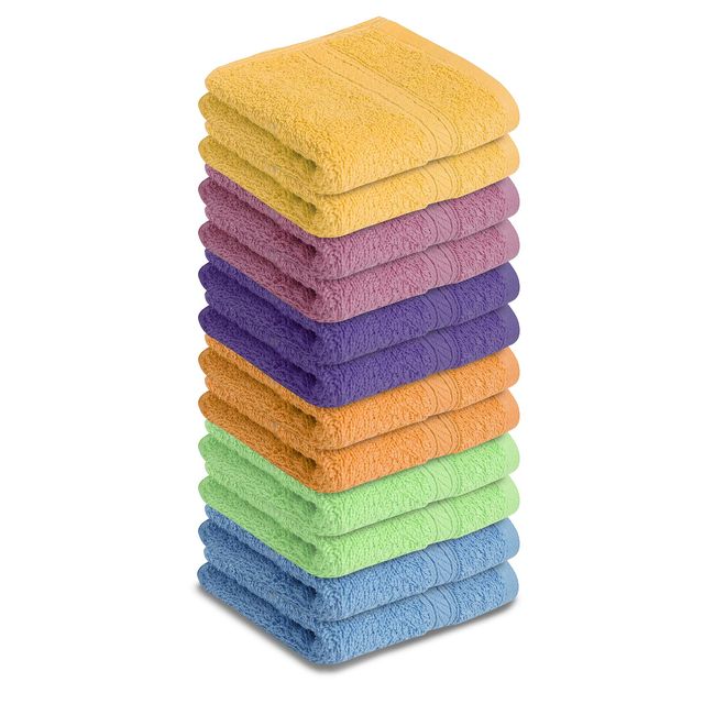 Cotton Face Washcloths Set 100% Cotton Ultra Soft Wash Cloth Towel Set for Bathroom and Home Highly Durable High Absorbency Convenient and Stylish Wash Cloths - Bright Multi-Color 12''x12'' Pack of 12