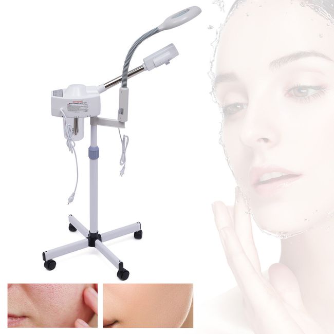 2IN1 Hot Facial Steamer 5X LED Magnifying Lamp Ozone Salon Spa Skin Care