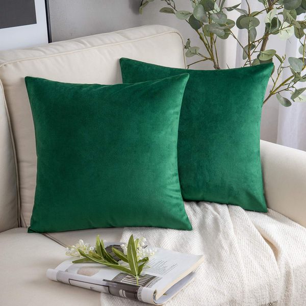 Phantoscope Velvet Throw Pillow Covers, Set of 2, Simple Cushion Covers, Solid Colors, Pleasant Texture, Velour, Green, 17.7 x 17.7 inches (45 x 45 cm)