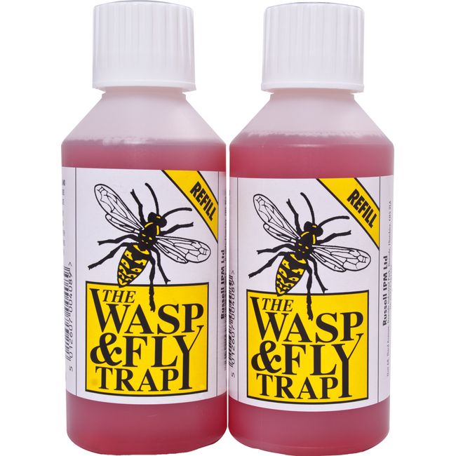 Russell IPM Wasp trap refill (2x250ml) - Wasp Attractant, Wasp Lure, Fly Attractant, Fly Lure (No Bees Attracted) including a Plastic Butterfly Barrier