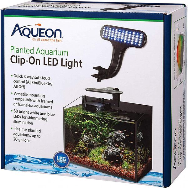 Aqueon Clip-On LED Aquarium Fish Tank Light for Planted Growing Plants Blue