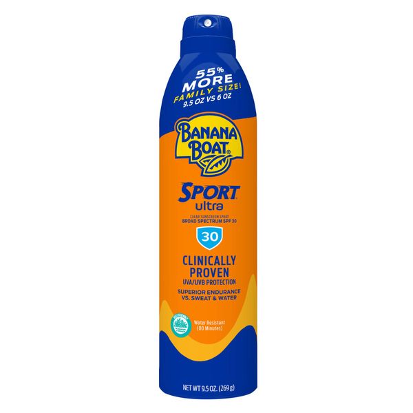 Banana Boat Sport Ultra SPF 30 Sunscreen Spray, 9.5oz | Banana Boat Sunscreen Spray SPF 30, Oxybenzone Free Sunscreen, Spray On Sunscreen, Water Resistant Sunscreen, Family Size Sunscreen, 9.5oz