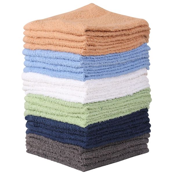 Towel and Linen Mart 100% Cotton - Wash Cloth Set - Pack of 24, Flannel Face Cloths, Highly Absorbent and Soft Feel Fingertip Towels (Multi)