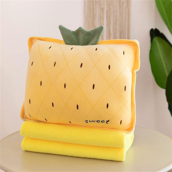 JOSON Travel Blanket and Afternoon nap Blanket Set, Three in one Pillow Blanket, Lovely Plush Fruit Filled Pillow, Warm Hands, Suitable for Children's Travel and Office nap (Yellow Pineapple)