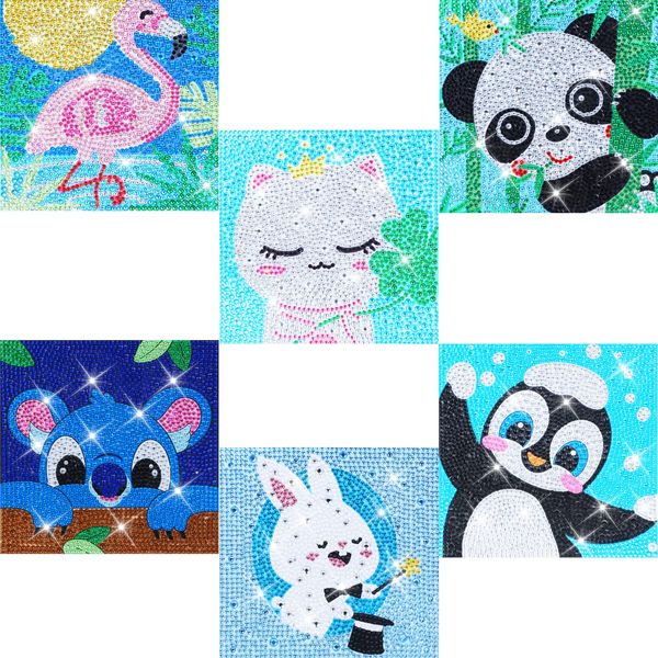 Aifieego 6 Animal Diamond Arts Painting Packs for Kids Adults,Gem Art Crafts Kits for Girls 8-12,Dimond Art Paintings Sets (Koala Panda)