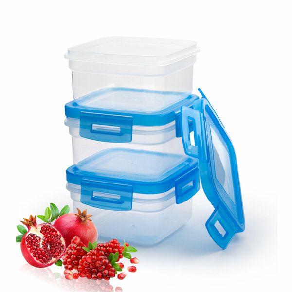 Square Container Reusable Deep Airtight Container Clear Meal Prep Boxes With Blue Lockable Lid Kitchen Accessory Meal Container Used For Storing Food Fruits Pasta Ice Cream Coffee Beans 200ml(3)