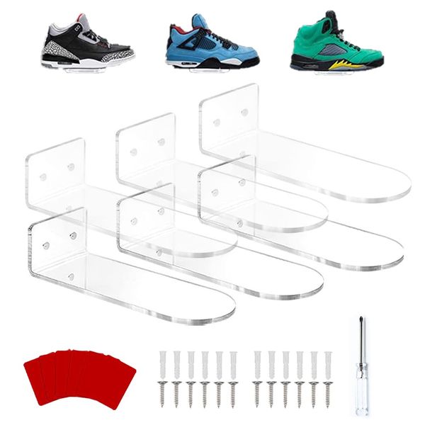 DAAIXC 6pcs Floating Shoe Rack,Acrylic Clear Wall Mounted Shoe Display Shelf,Display Shoe&Sneaker Collectible Mini Shoe Rack For Gaming Room Room Decor For Men