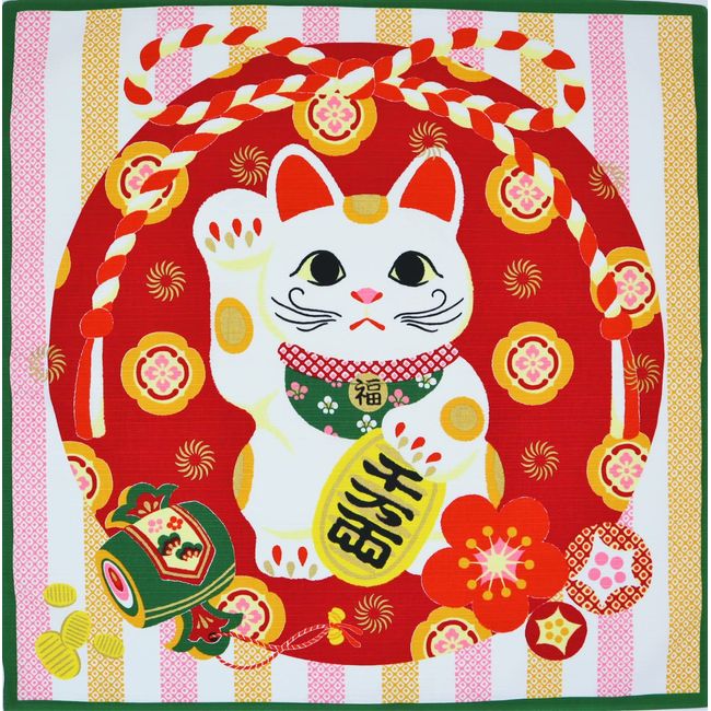 Maruzen Furoshiki Cotton Furoshiki Hiromi Sato Maneki Neko Approx. 19.7 x 19.7 inches (50 x 50 cm)