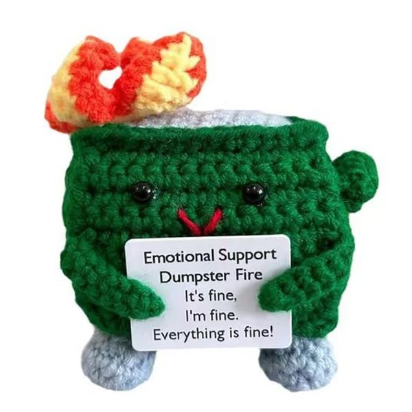 Avgiedy Emotional Support Dumpster Fire- Emotional Support Nuggets Positive Crochet Dumpster Fire Doll with Positive Card, Dumpster Dire Desk Accessories Emotional Support Plush for Friends Birthday