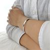 Silverly Women's 925 Sterling Silver Open Torque Curved Flat Edge Plain Adjustable Bangle Bracelet
