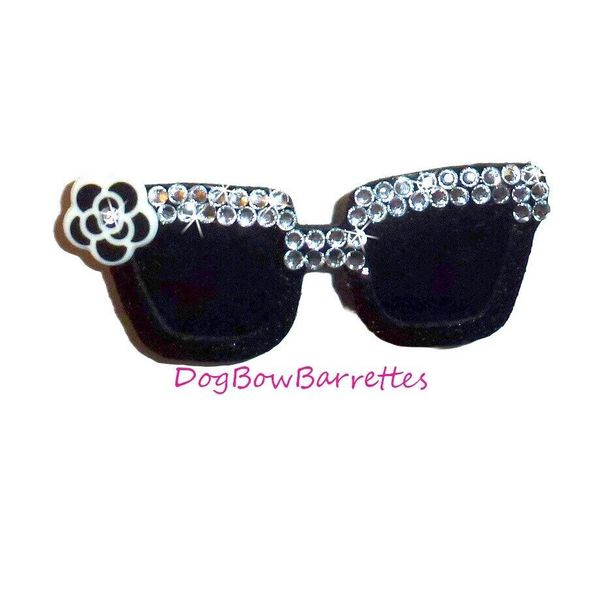 Puppy bows specialty black crystal rhinestone sunglasses pet bow hair clip