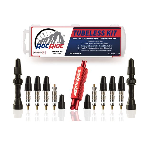 Tubeless Presta Valve Stem Kit for Bikes. Presta Valve Stems, Cores and Removal Tool.