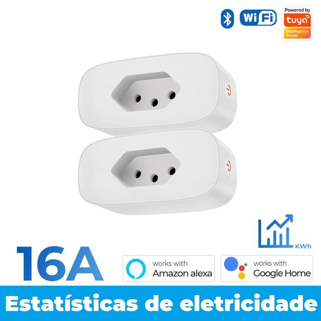 Tuya 16A Brazil Standard WiFi Smart Plug With Power Monitor Smart Life APP Smart  Socket Voice Work For Home Alexa