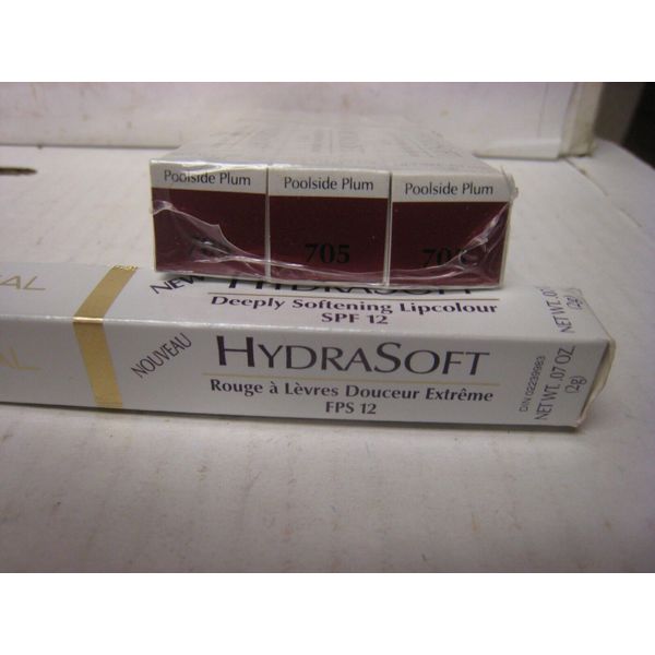 3 Loreal HydraSoft Deeply Softening Lip colour SPF 12  705 POOLSIDE PLUM  0.07oz