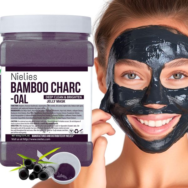 Nielies Jelly Mask, Facial Skin Care- Black Peel-Off Jelly Mask Set, Jelly Mask For Facials, Face Mask For Instant Hydration, Vegan Peel Off Face Mask, For Anti-Aging, Pore Cleaning (Bamboo 1)