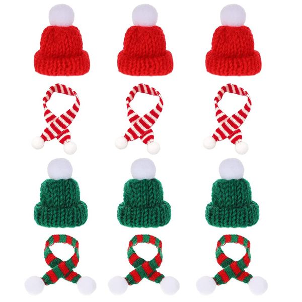 Skystuff Mini Santa Hats Set, 6 PCS Mini Christmas Hats with 6 PCS Mini Scarf Mini Knit Hats Wine Bottle Covers Table Decor Cutlery Holders Champagne Cover Finger Hats Xmas Decoration, S