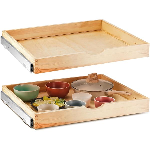 2 Set Pull Out Tray Cabinet Organizer Wooden Pull Drawers Storage Slide Out Pant