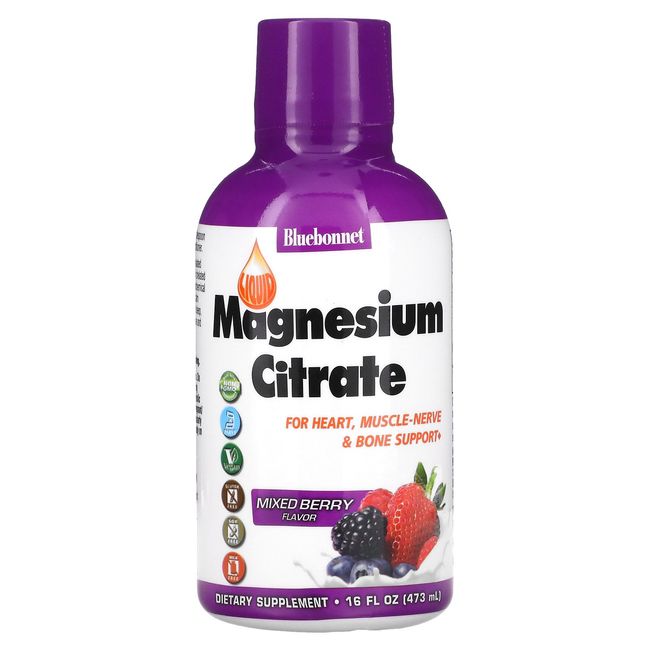 Bluebonnet Liquid Magnesium Citrate Mixed Berry Flavor 16 fl oz (472 ml) 1 Pack