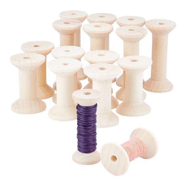 PH PandaHall Wooden Bobbin Spool, 2 Sizes, Sewing Thread Spool, Thread Spool, Set of 16, Sewing Bobbin, Empty Bobbin, Winder, Thread Storage, Home Storage, 1.9 x 2.6 inches (4.8 x 6.5 cm)