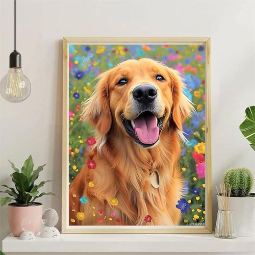 UPABLUNSO Flowering Golden Retriever Diamond Painting Kits for Adults, Cute Dog 5D DIY Diamond Art Kits Full Drill Diamond for Gift Wall Decor Gem Arts 12x16in/30x40cm
