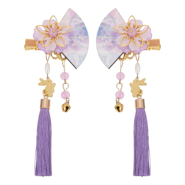 Japanese-style Flower Hairpin Handmade Barrette Hair Clip Tassel for Hair Ornament Kimono Decor Retro Shape for Women Girl Purple