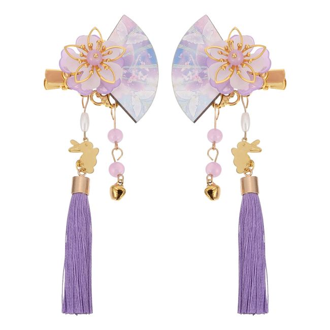 Japanese-style Flower Hairpin Handmade Barrette Hair Clip Tassel for Hair Ornament Kimono Decor Retro Shape for Women Girl Purple