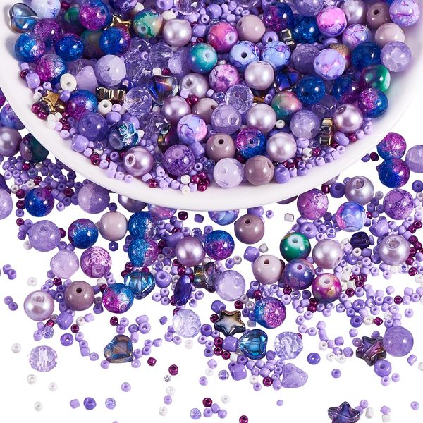 BEEFLYING 1 Pack Assorted Glass Beads for Jewelry Making Adults Glass Crystal Beads Bulk Including 8mm Beads for DIY Jewelry Bracelet Neckalce Phone Lynard Making Crafts Accessorie (Purple)