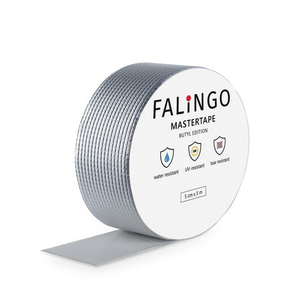 FALINGO butyl tape, butyl adhesive tape, waterproof adhesive tape, sealing tape, underwater adhesive tape for roofs, walls, windows, pipes, floors, butyl rubber (5 cm x 5 m)