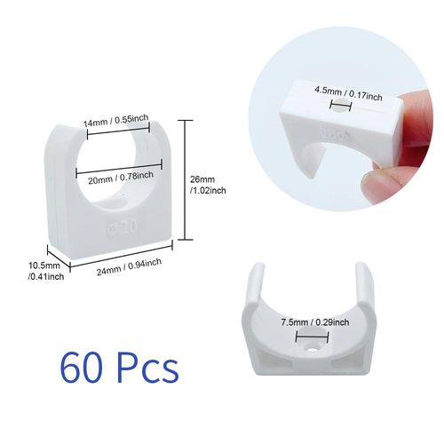 HLIWS PPR Water Pipe Clamps,60 PCS Universal Single Pipe Clip,Push-Fit Fittings,for Garden Irrigation Hose Connector,Screws not Included(Inner Diameter 20mm,White)