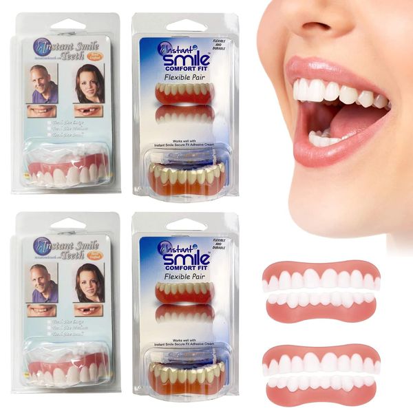 Denture Reline Kit,2 Pair,False Teeth,Teeth,False Teeth Set,Dentures,Soft Denture Reline Kit,Snap-On Denture Silicone Denture Top and Bottom, Denture Soft Relining Kit,Natural Tones