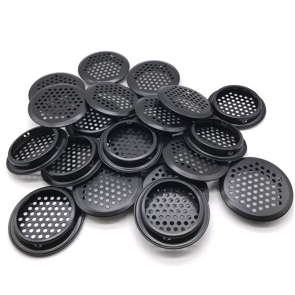 20Pcs Air Vents 53mm Circular Soffit Vent Stainless Steel Round Vent Mesh Hole Louver for Kitchen Bathroom Cabinet Wardrobe (Black)