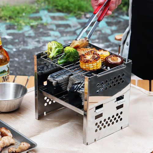 Camping Campfire Grill Mini Charcoal Grill Folding Wood Stove Portable Wood Burning Stove Pocket Stove for Outdoor Camping Cooking Picnic(7.2"x7.3"x6.1")