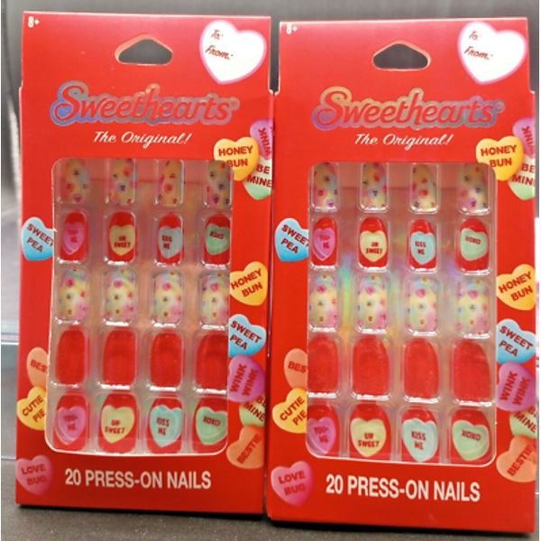 (2 Pack) Sweetheart Candy Hearts Press-On Nails #SW029HBAWMV - 18 Ct. Each Pack