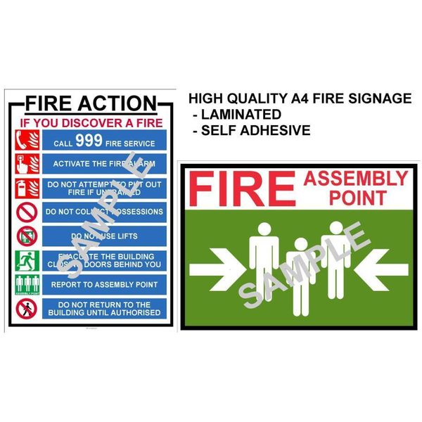 FIRE HEALTH & SAFETY SIGNS A4 LAMINATED POSTERS WORKPLACE OFFICE SHOP FACTORY