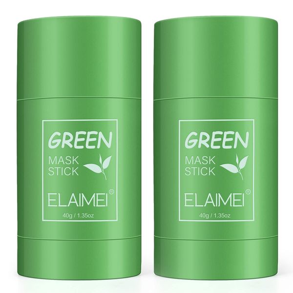 2 Pack Green Maske Stick,Leistungsstarke Green Tea Purifying Clay Stick Maske Tiefenreinigende Ölkontrolle Mitesser Entfernen für alle Hauttypen Frauen Männer