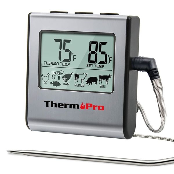 Digital Cooking Meat Thermometer Clock Timer Food Steak Oven BBQ Grill TP16 Gray