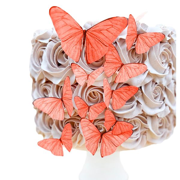 Sugar Robot Inc. Edible Butterflies Assorted Size Premium Crafted Made in the USA - Cake and Cupcake Toppers, Decorations (Coral)