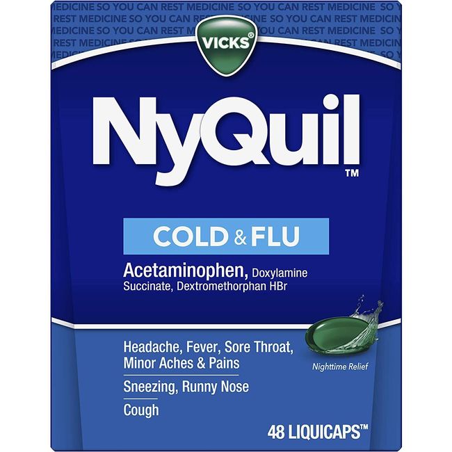 Vicks NyQuil Cold & Flu Nighttime Relief Acetaminophen LiquiCaps 48 Count 3 Pack