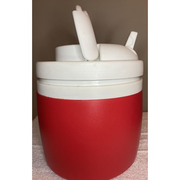 Igloo Elite Vtg 1 Gallon Water Jug Insulated Cooler Thermos Red/White Dog Bowl