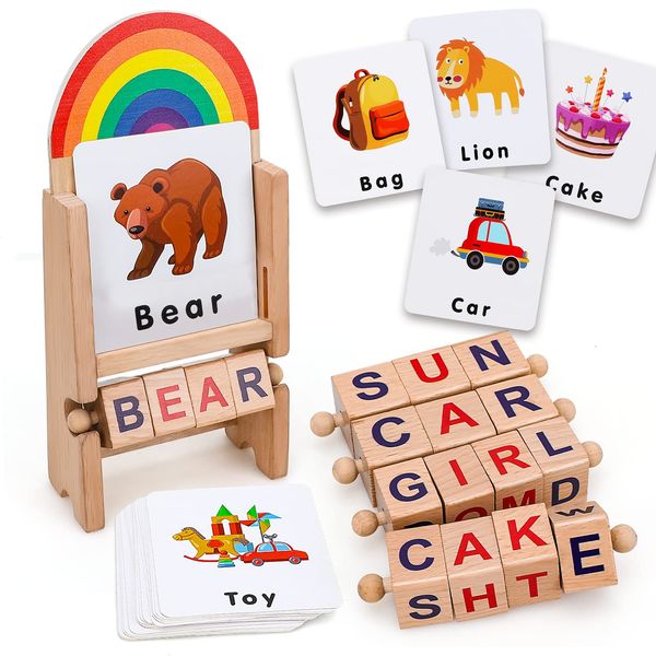 TOY Life Montessori Toys for 1 2 3 Year Old, 6-12 Months Baby Alphabet Flash Cards for Toddler, Reading Spelling Games, CVC Words for Kindergarten Preschool Learning & Education Activities Toy for Kid