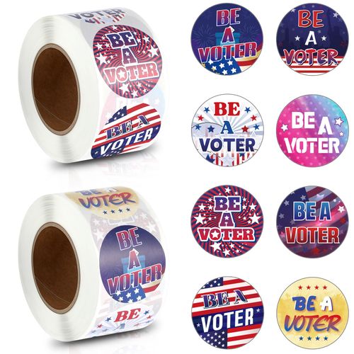 Tenceur 2 Rolls/ 1000 Pcs Be a Voter Stickers 1.5 Inch Vote Stickers White Red Blue Round Self Adhesive Labels 8 Designs for 2025 Patriotic Election Party Decorations Voting Decorations