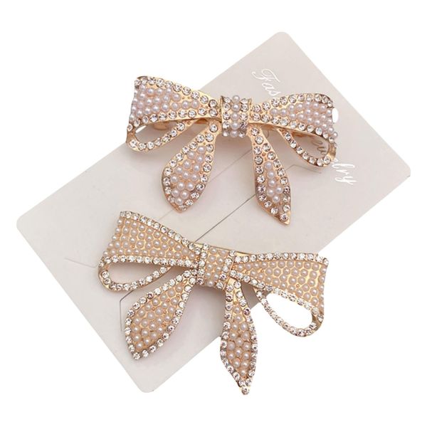 Silver Pearls Rhinestones Bow Hair Clips for Women Girls Glitter Hairpins Spring Clip Hair Accessories，Clips and Barrettes