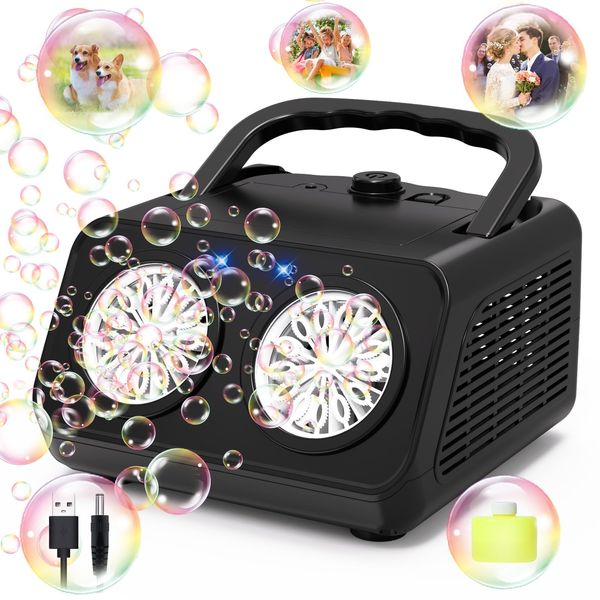 Panamalar Automatic Bubble Machine, Professional Bubble Maker 2 Modes for Kids 20000+ Bubbles/Min, 26 Holes Portable Electric Bubble Blower Toys with 120ml Solution for Outdoor Party Wedding-Black