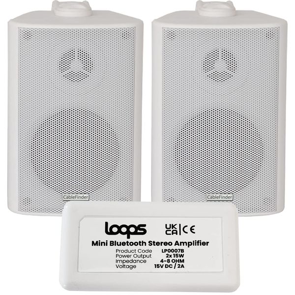Loops Wireless/Bluetooth Amplifier & 2x 60W Wall Mounted Background Active Speaker Kit – HiFi Amp System – Quality Audio Home Stream