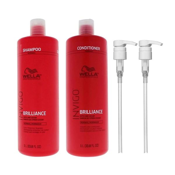 (2 PACK)Wella Invigo Brilliance Shampoo&Conditioner Fine/Normal Duo w/2PUMP,33.8