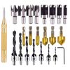 23Pcs Countersink Drill Bit Set - 6 Countersink, 7 Three Pointed, 8 Wood Plug Cutter Bits for Wood DIY